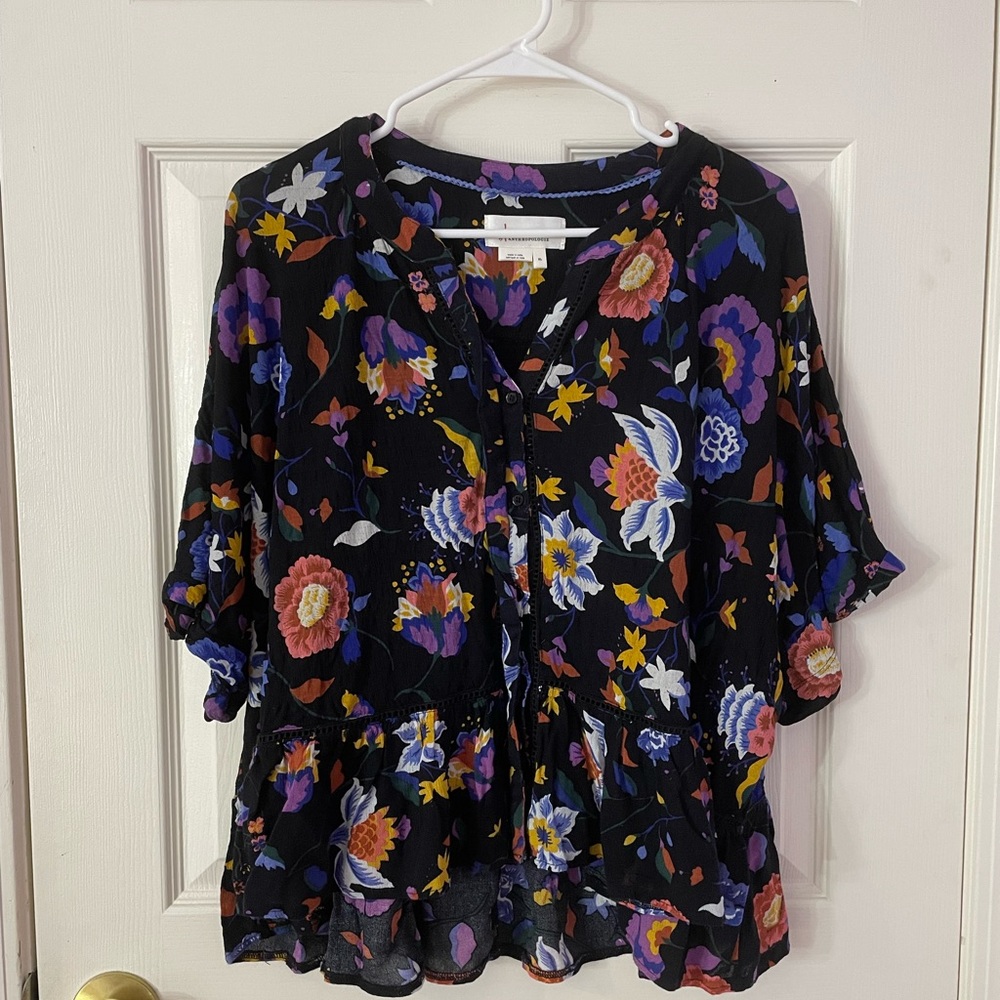Anthropologie Black Floral Blouse